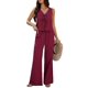 thumbnail image 1 of Conjunto de 2 Piezas para Mujer, Chaleco con Cuello en V y Cintura Anudada, Pantalones Casuales de Pierna , Color Vino Tinto , Talla S, 1 of 9