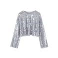 thumbnail image 2 of Round Neck Sequin Drop Shoulder Top for Women Silver Large, 2 of 4