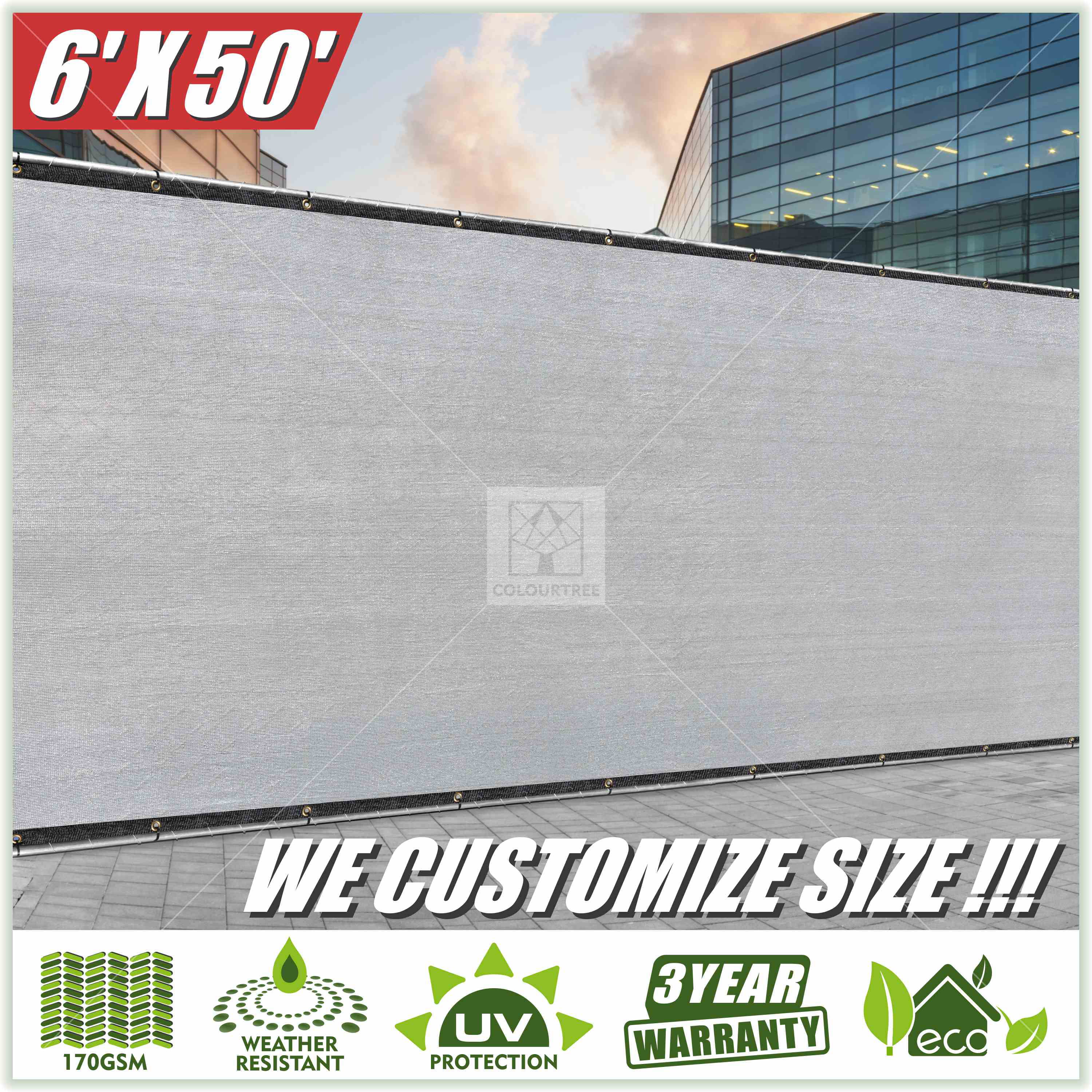 Commercial Grade 170 GSM Heavy Duty 3 Years Warranty CUSTOM SIZE AVAILABLE ColourTree 3' x 10' Balcony Railing Shade Fabric Deck Fence Privacy Screen Tarp Plant Greenhouse Netting Mesh Cloth Beige 