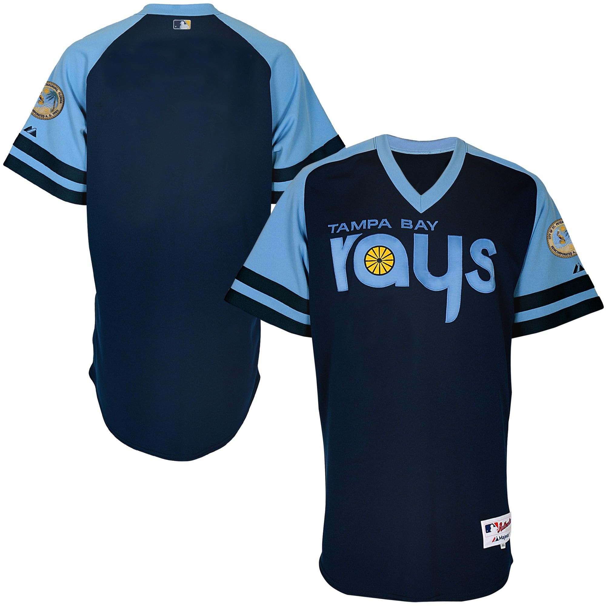 Men's Majestic Navy Light Blue Tampa Bay Rays Alternate 6200 Turn Back the Clock 1970s Cool Base Jersey by