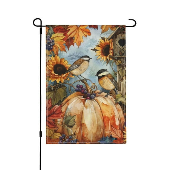YladaFaie Bird Garden Flag Double Sided, Welcome Fall Quote House Yard Flag, Autumn Harvest Pumpkin Primitive Garden Yard Decorations, Seasonal Outdoor Flag 12 x 18 Inch