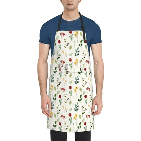 

Naloa Mini Wildflower Watercolor Apron Kitchen Aprons with Pockets for Women Men Chef