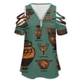 thumbnail image 4 of Ancient Greek Pottery Womens Summer V Neck Zipper Top Short Sleeve T Shirt Off Shoulder Top Casual Classy Loose Shirts, 4 of 7