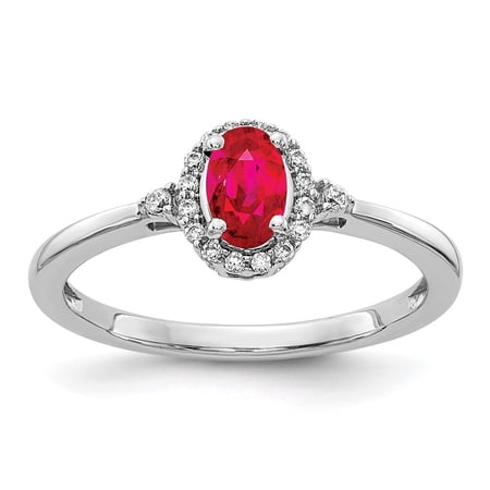 Diamond2Deal 14k White Gold Oval Ruby and Diamond Halo Ring for Women Size- 7