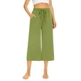 thumbnail image 2 of Susanny Womens Capri Yoga Pants Wide Leg Drawstring Lounge Pants Loose Comfy Workout Capris Sweatpants with Pockets Green XL, 2 of 8