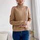 thumbnail image 4 of Suéter de cuello alto para mujer, manga larga, Color puro, cómodo, Tops para mujer, para la escuela, vacaciones, fecha, compras, caqui M, 4 of 8