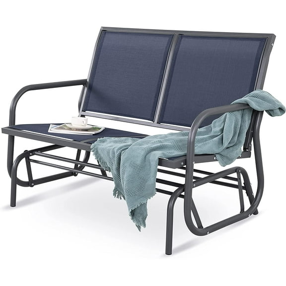 NUU GARDEN 2 Person Patio Glider, Outdoor Glider Bench Patio Double Swing Rocking Chair Loveseat w/Power Coated Steel Frame and Breathable Seat Fabric,Blue