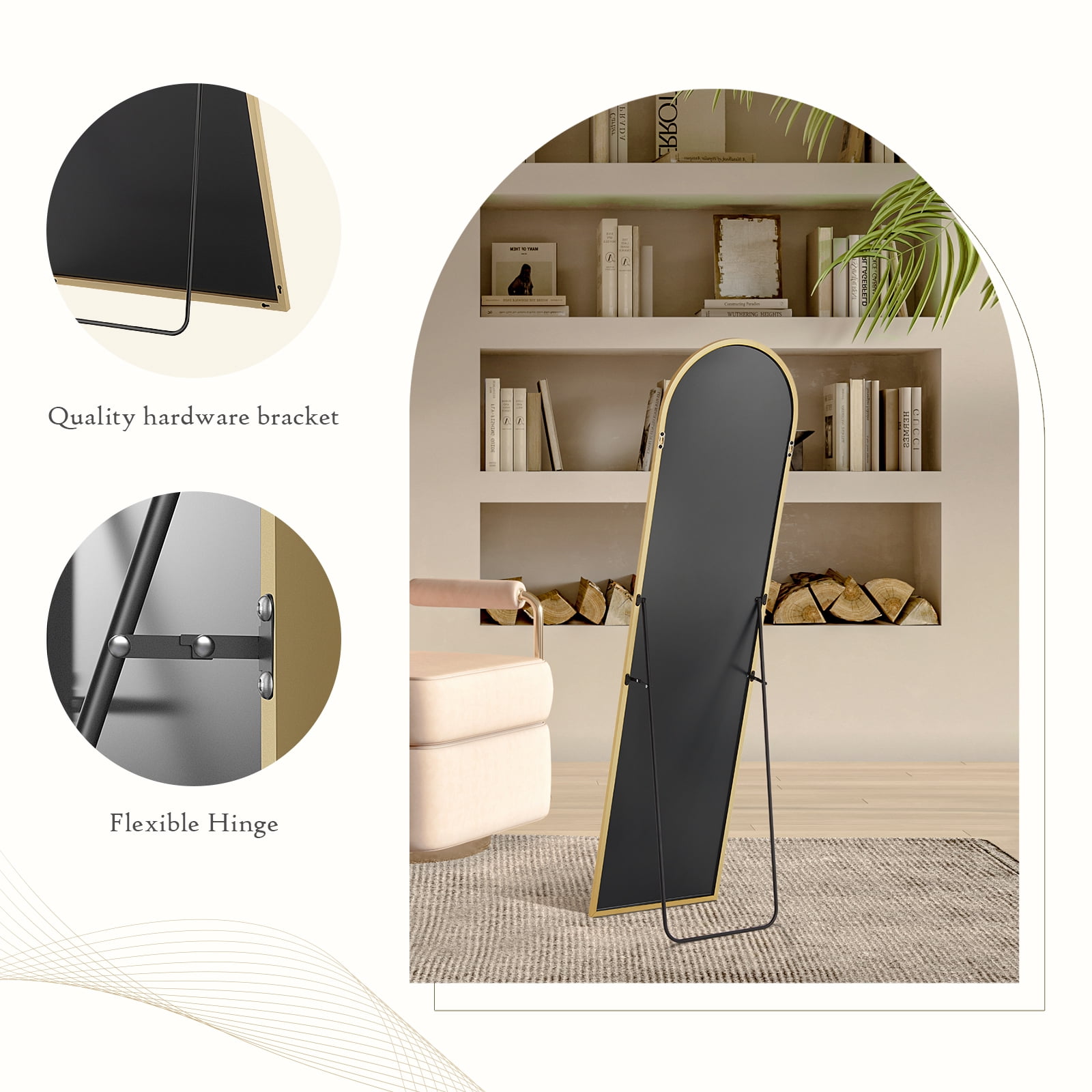 MAYEERTY Floor Standing Mirror, Wall Mirror with Stand Aluminum Alloy Thin Frame