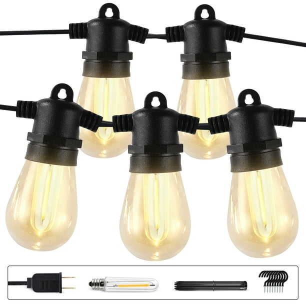 S14 Led Outdoor String Lights, Dimmable Edison Shatterproof Bulbs, 48FT