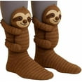 thumbnail image 4 of Animal Socks, 3D Knit Animal Sloth Socks for Women, Cute Plush Animals Hug Sock, Long Stocking Sock for Christmas Gifts (Sloth - Brown, 2 Pair), 4 of 9