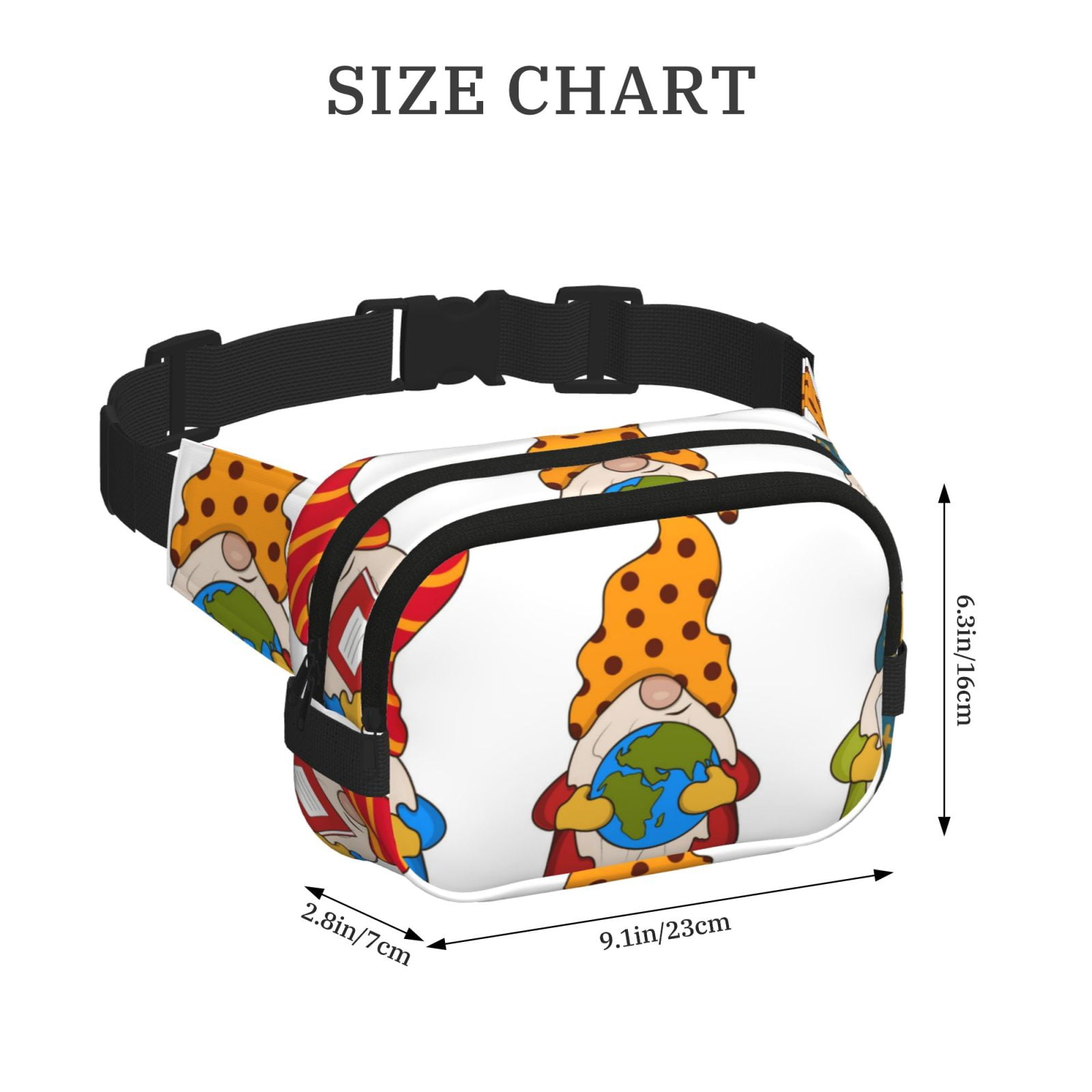 Picia Gnomes Are Holding School Supplies Print Square Double-Layer Waist Bag Mini Adjustable Waist Belt Bag Exercise Running Travel Hiking