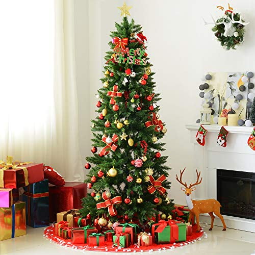 HOMCOM Unlit Slim Noble Fir Hinged Artificial Christmas Tree with Realistic Plastic Branches and 865 Tips, 7' Tall
