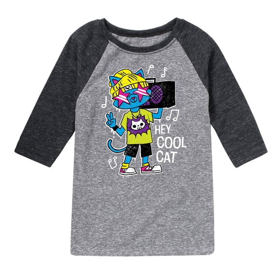 Instant Message - Hey Cool Cat Boombox - Toddler & Youth Raglan Graphic T-Shirt
