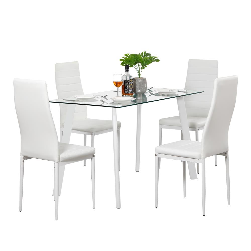 Ktaxon Glass Metal 5 Piece Dining Table Set 4 Chairs Kitchen Room