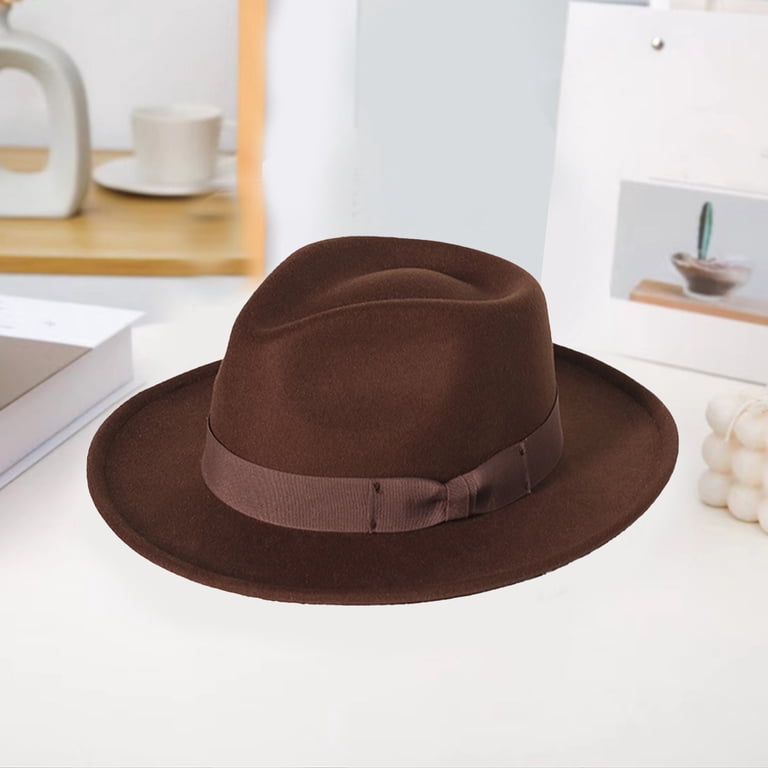 Women Wide Brim Warm Wool Fedora Hat Retro Style Belt Panama  display picture 2