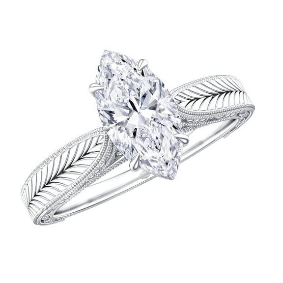 Rosec Jewels Moissanite Marquise Engagement Ring 1 Ct - 5X10 mm - Vintage Style Ring - D-VS1 Quality, 925 Sterling Silver, US 4.00