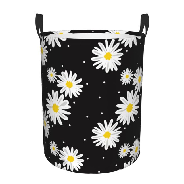 Fotbe Daisies Flowers Cesto de Ropa con Asas, Cesto Impermeable de Gran Capacidad, Bolsa de Lavado para Dormitorio, Cesto de Ropa con Ruedas y Asas-Small