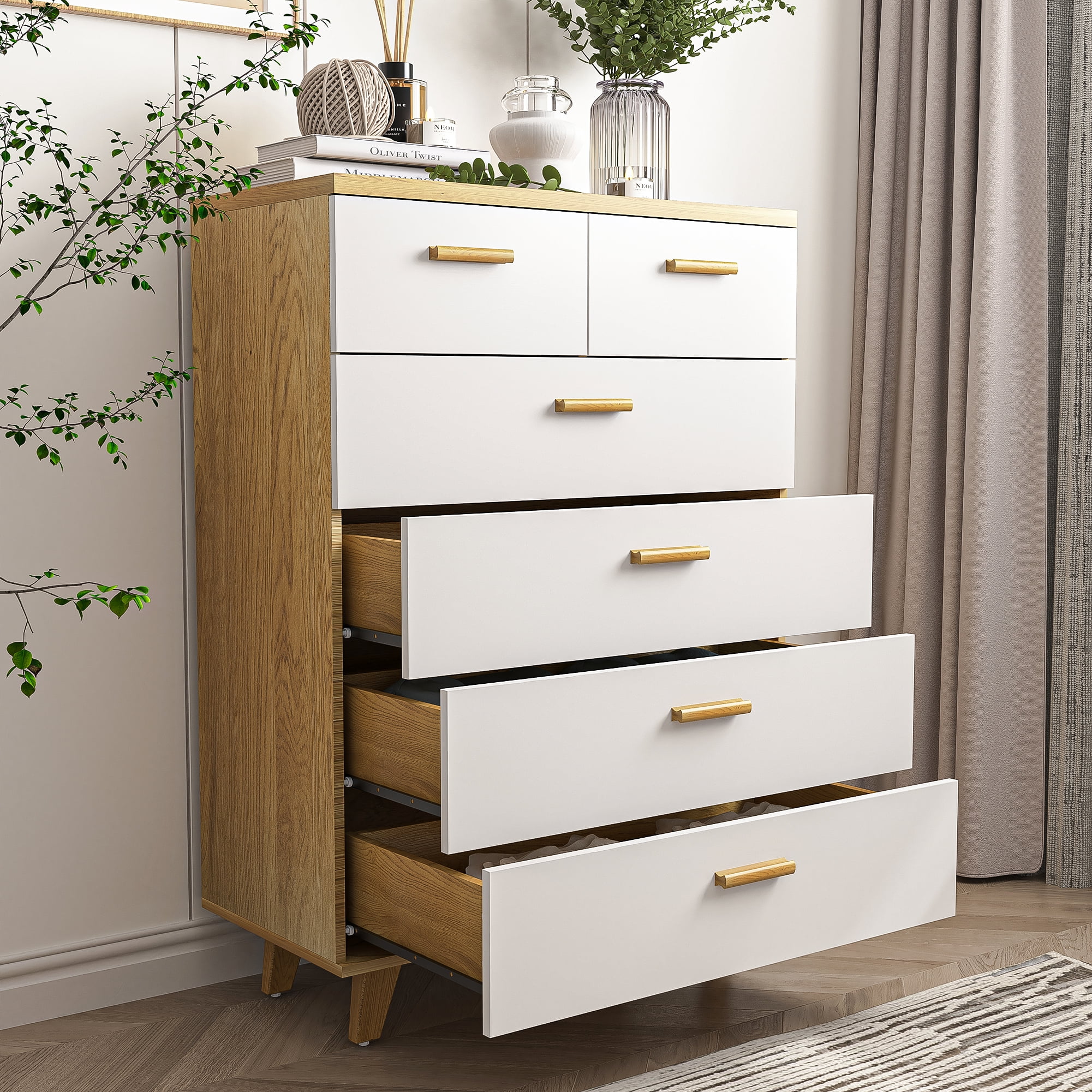 Hommoo 6 Drawers Wood Dresser, Modern Chest of Drawers for Living Room, White