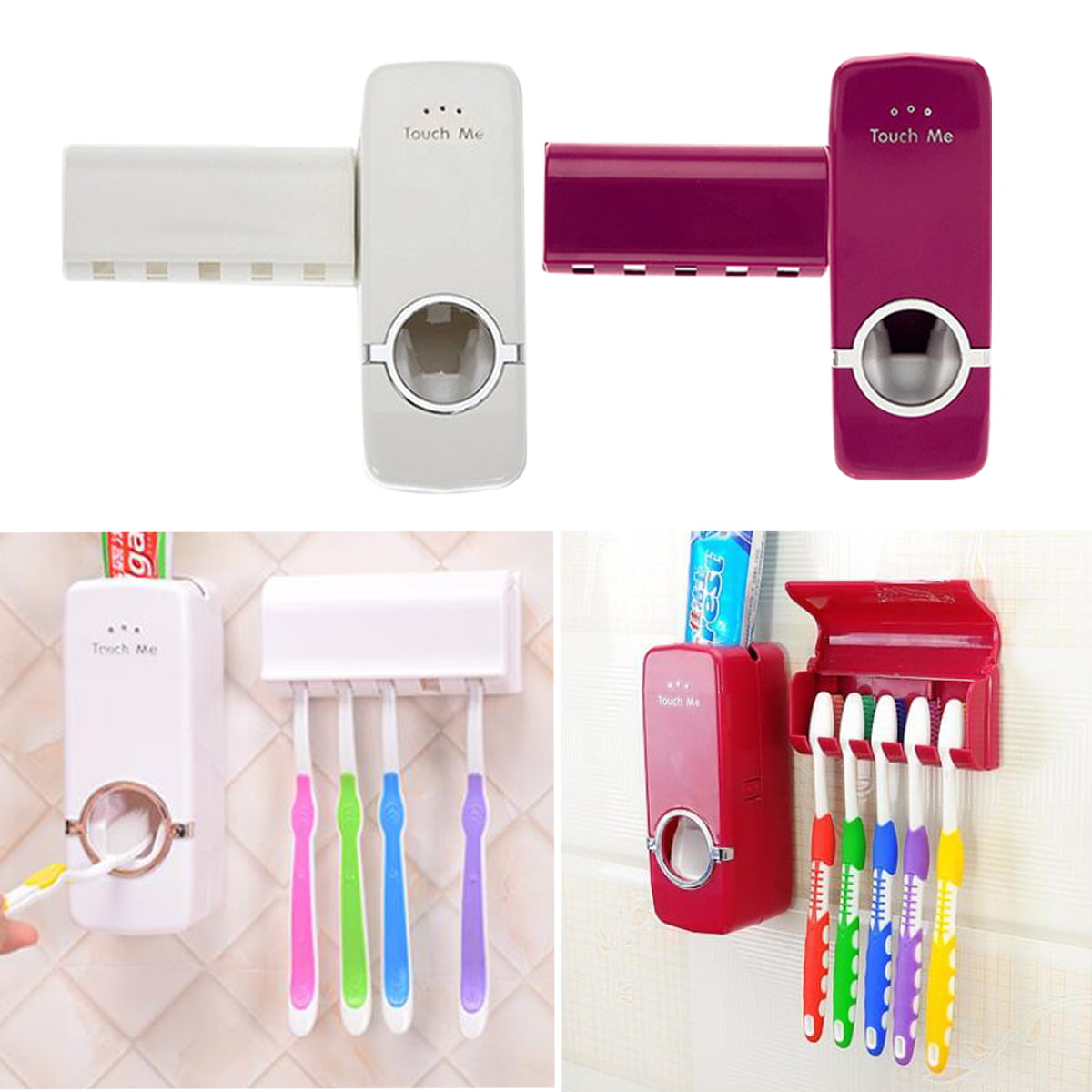 Automatic Toothpaste Dispenser 5 Toothbrush Holder Set Wall Mount Stand Bath 