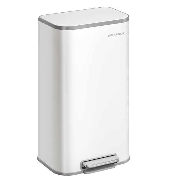 Bote de basura SONGMICS de acero inoxidable de 30 litros con tapa, color blanco nube