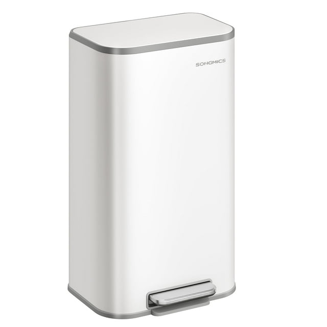 Bote de basura SONGMICS de acero inoxidable de 30 litros con tapa, color blanco nube
