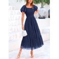 thumbnail image 4 of Vestido PRETTYGARDEN de tul midi fruncido 2025 azul marino para mujer, 4 of 8