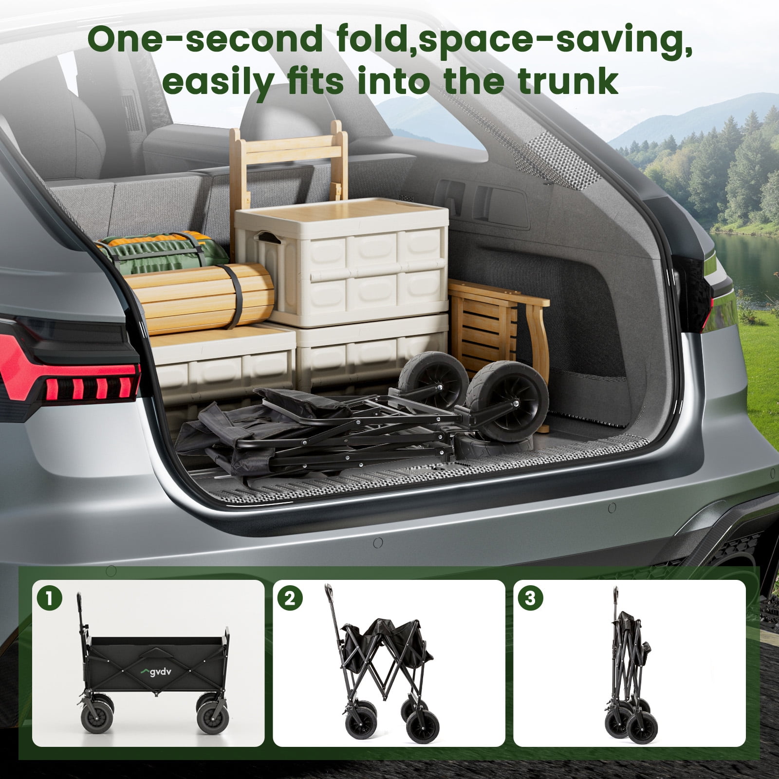 GVDV Folding Wagon All-Terrain Wheels with Brakes