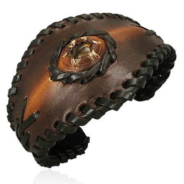 My Daily Styles Brown Leather Weave Wristband Cuff Bangle Open End