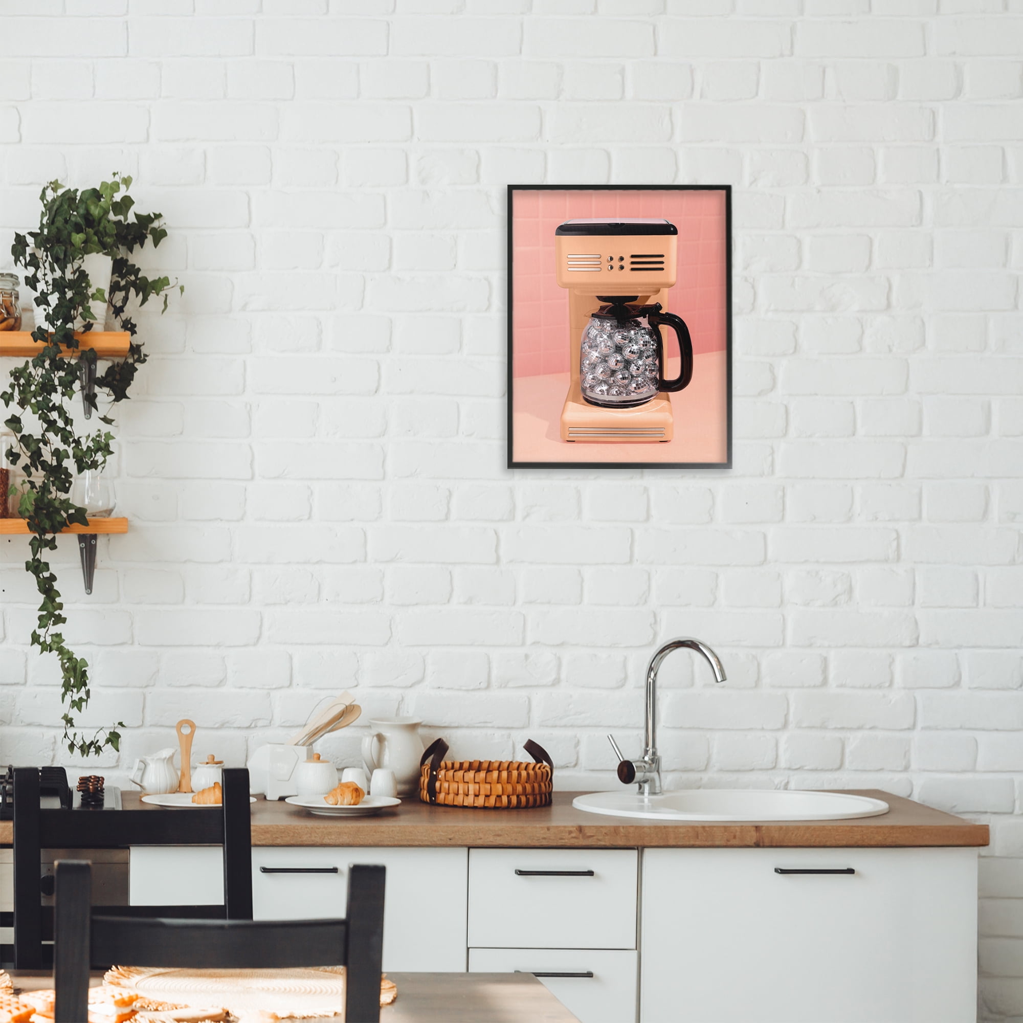 Stupell Industries Disco Coffee Maker over Orange Black Framed Giclee Art, design by LISH Creative