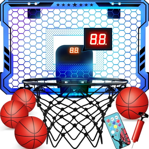 Canasta de baloncesto Ropoda Mini para interiores con 7 luces LED y 4 pelotas
