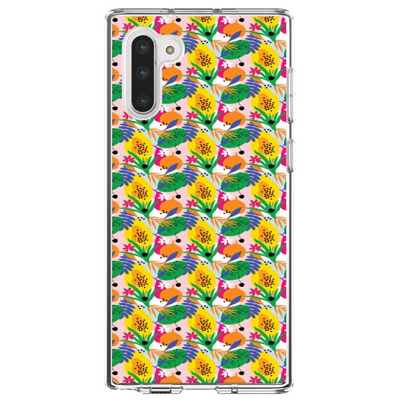 DistinctInk Clear Shockproof Hybrid Case for Samsung Galaxy Note 10 (6.3" Screen) - TPU Bumper, Acrylic Back, Tempered Glass Screen Protector - Summer Vibes Floral Pattern Green Yellow Blue