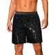 thumbnail image 1 of Pantalones cortos de lentejuelas Argyle Inspire Chic para hombres, cortos metálicos elásticos de cintura disco brillantes y calientes con bolsillo 32 negro, 1 of 5