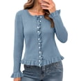 thumbnail image 2 of Women's Casual Fashion Solid Color Short Sweater Ruffled Top for Fall Winter Feminine Touch,Light Blue,M, 2 of 7