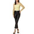 thumbnail image 2 of INSPIRAR CHIC Blusa Casual de Cuello Cuadrado para Mujeres con Estampado de Estrellas, Manga Larga de Malla Transparente, Texturizada, Corte Corto, Amarillo, Talla S, 2 of 5