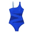 thumbnail image 4 of Sngxgn Ruffle Stripe Ruffle Swimsuit for Women V Neck Ruched Bathing Suits(Blue,XL), 4 of 5