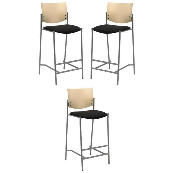 Home Square Fabric Barstool in Black - Set of 3