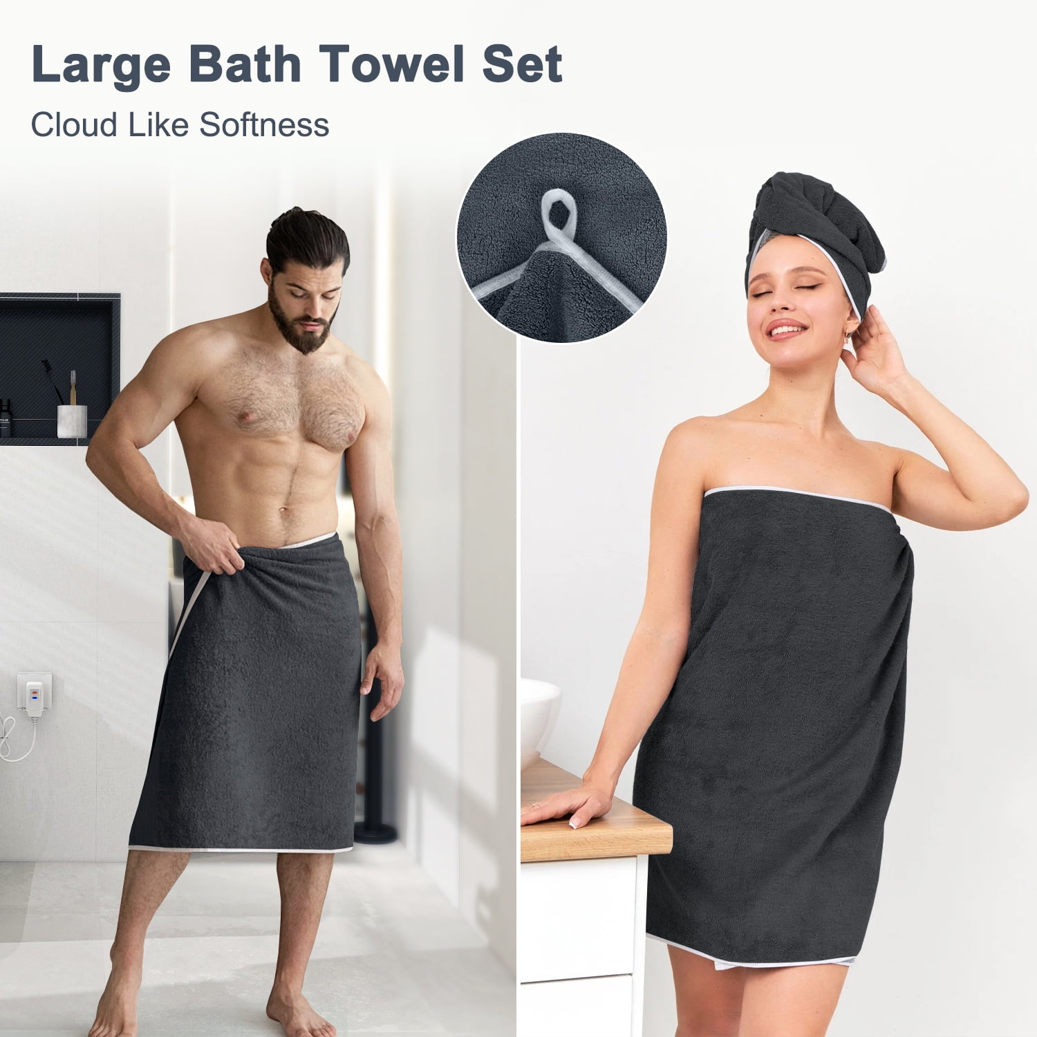 Bath Towels Set of 4, Larger & Light Bath Towels 28 x 55 Inches, 100% Microfiber Super Soft and Highly Absorbent, Bath Sheets Quicker to Dry, Perfect Bathroom Towels for Daily Use, Black