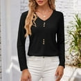 thumbnail image 5 of ATOYSOY Casual Loose Eyelet Shirts for Women V Neck Pullovers Button Trendy Solid Color Tops Long Sleeve Tees Outwear Fall Black L, 5 of 7