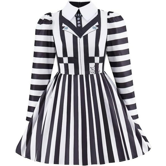 Betelgeuse Cloth Womens Movie Character Dress Black and White Vertical Stripe Dress Outfit