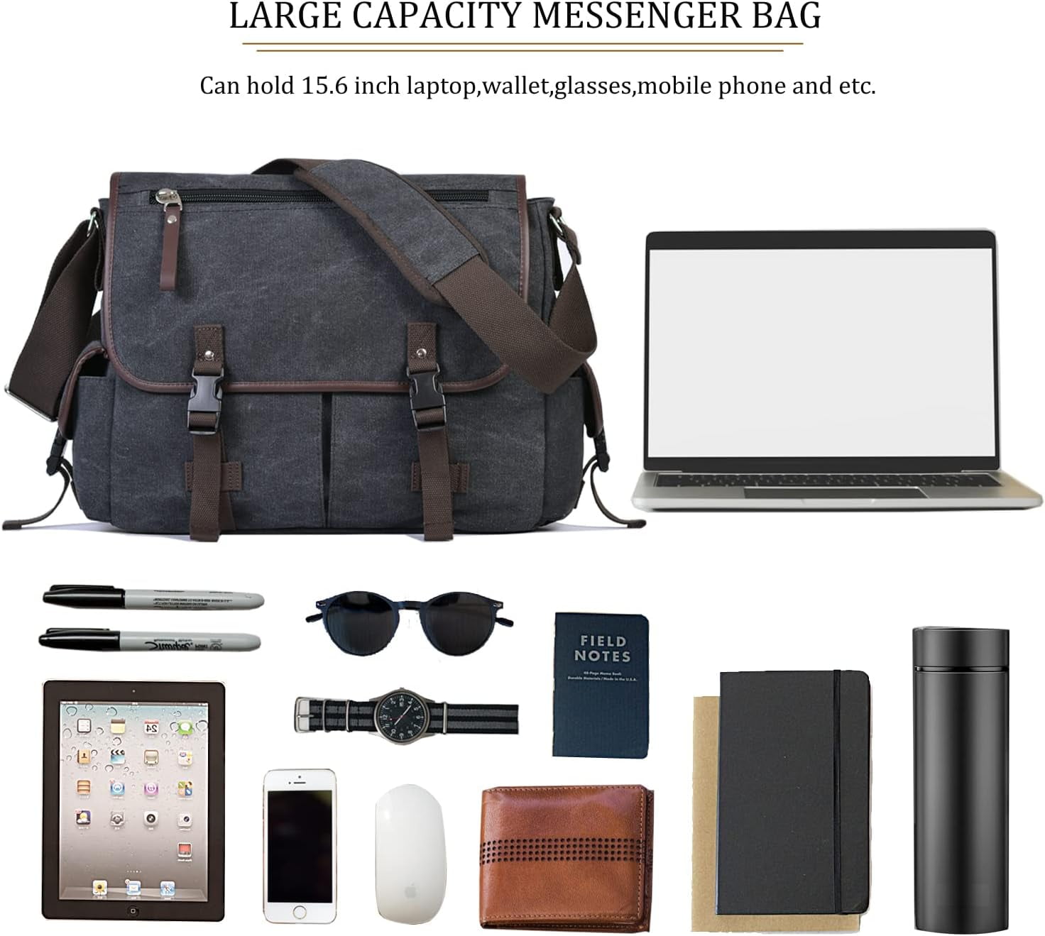 Vintage Canvas 15.6 inch Laptop Messenger Bag for Men Women, College Computer Satchel Shoulder Bag Travel Office Briefcases