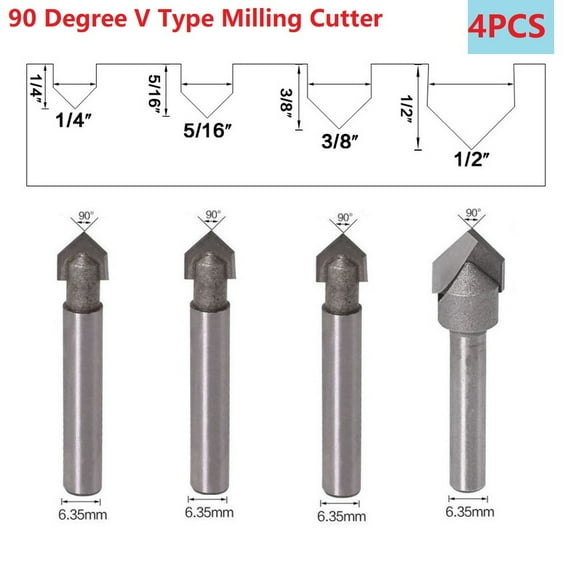 4Pcs 1/4 Inch Shank 90 Degree V Groove Router Bit Set Cnc Engraving Drill Bits Smile Home