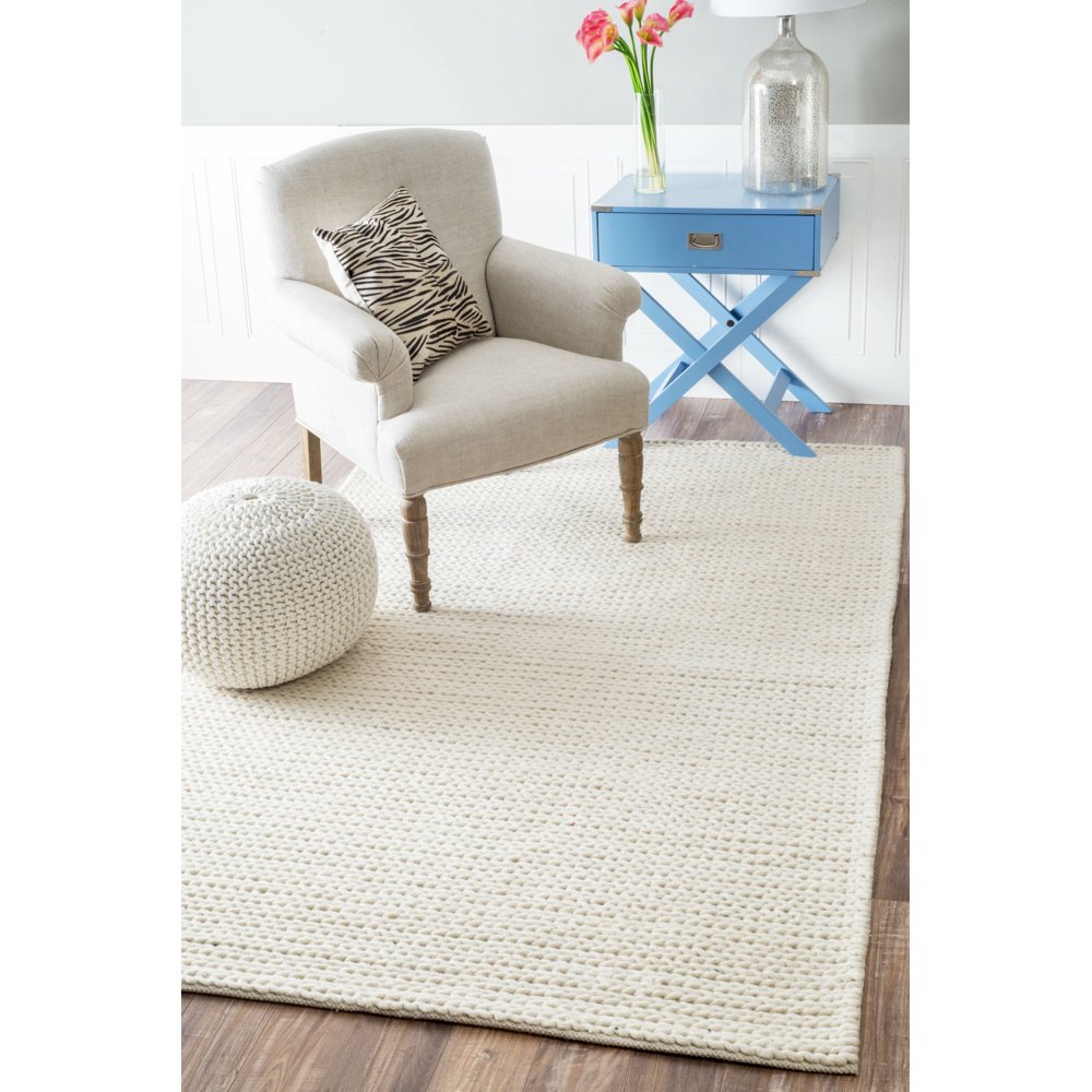 NuLOOM Hand Woven Chunky Woolen Cable Rug Rug White
