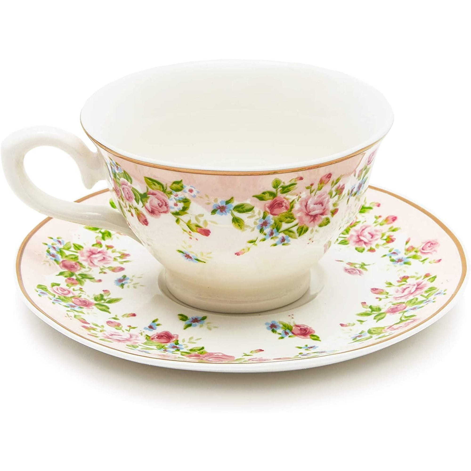 Sparkle And Bash Set Of 6 Vintage Floral Tea Cups And Saucers For Tea Party  Supplies, Blue, Pink, 8oz : Target