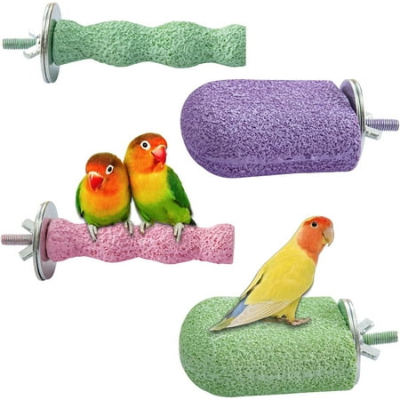 CATPAN Bird Beak Grinding Stone,Cage Accessories for Parakeets,Bird Parrot Cage Perch, Stand Platform Foot Claws Trimmer Chewing Toys for Budgies, Parakeets, Cockatiels, Conures（4PCS ）