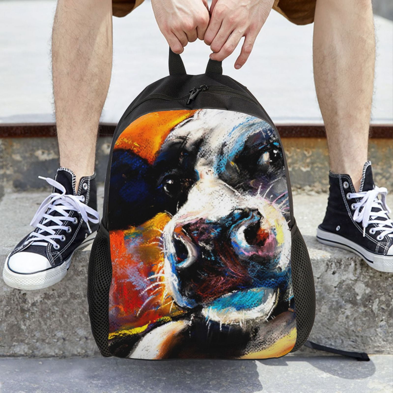 Horeoi Cow Print Waterproof 600D Oxford Laptop Backpack for School Travel Work - Lightweight Durable Bag with Adjustable Straps