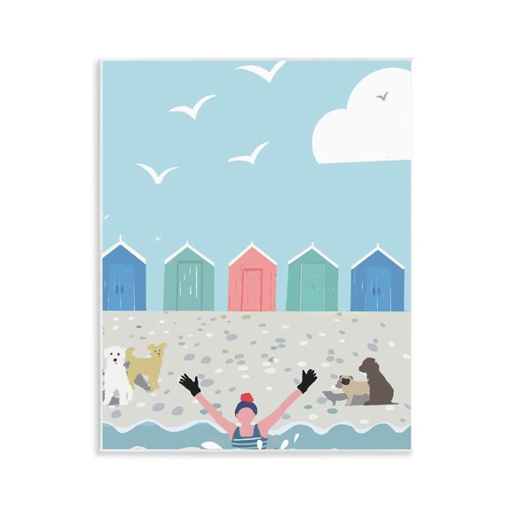 Stupell Industries Tropical Dog Friends on Beach Wall Plaque Art, 11 x 14, by Betty Boynes