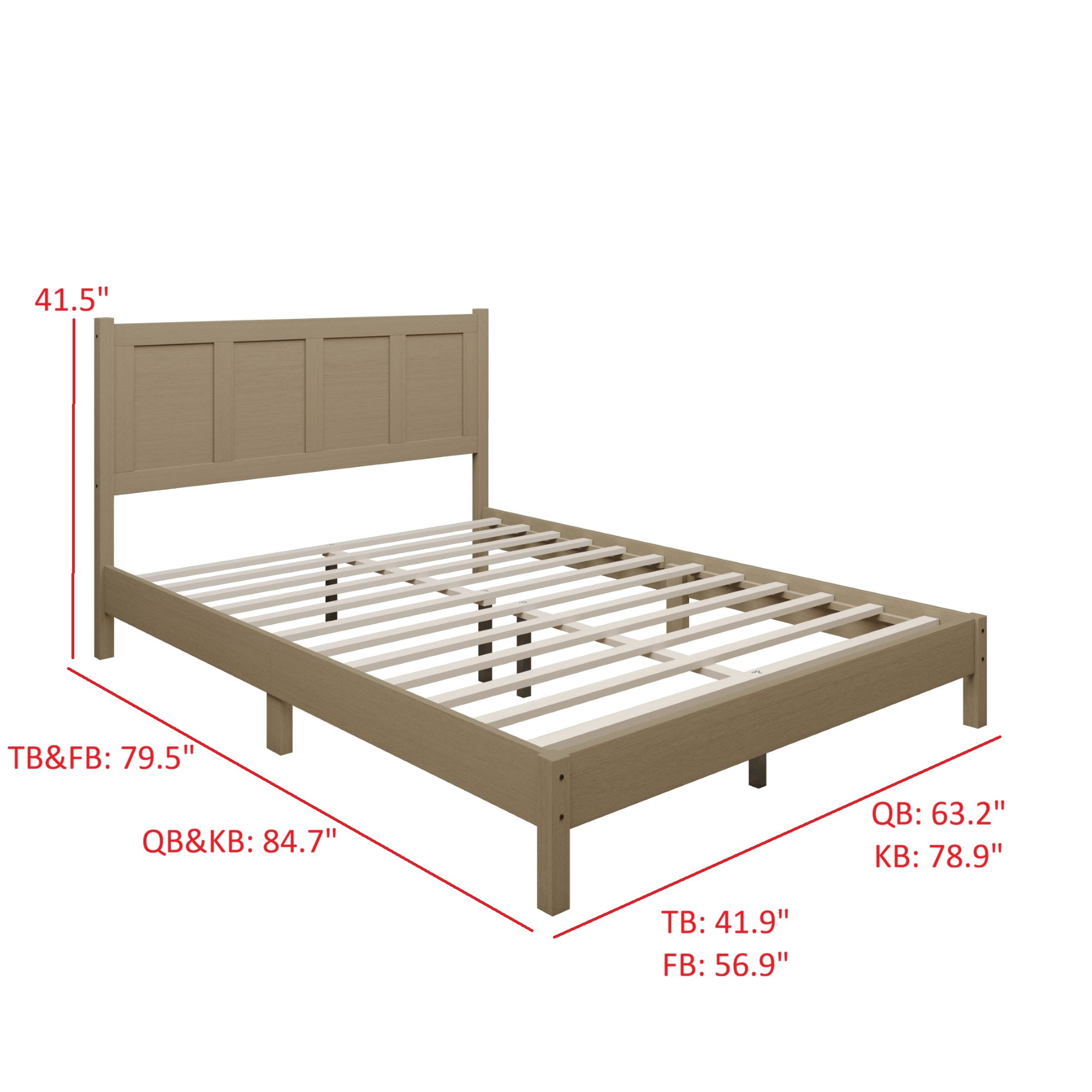 Home Design Rogers Twin Solid Wood Platform Bed Frame with Panel Headboard, No Box Spring Needed, Gray