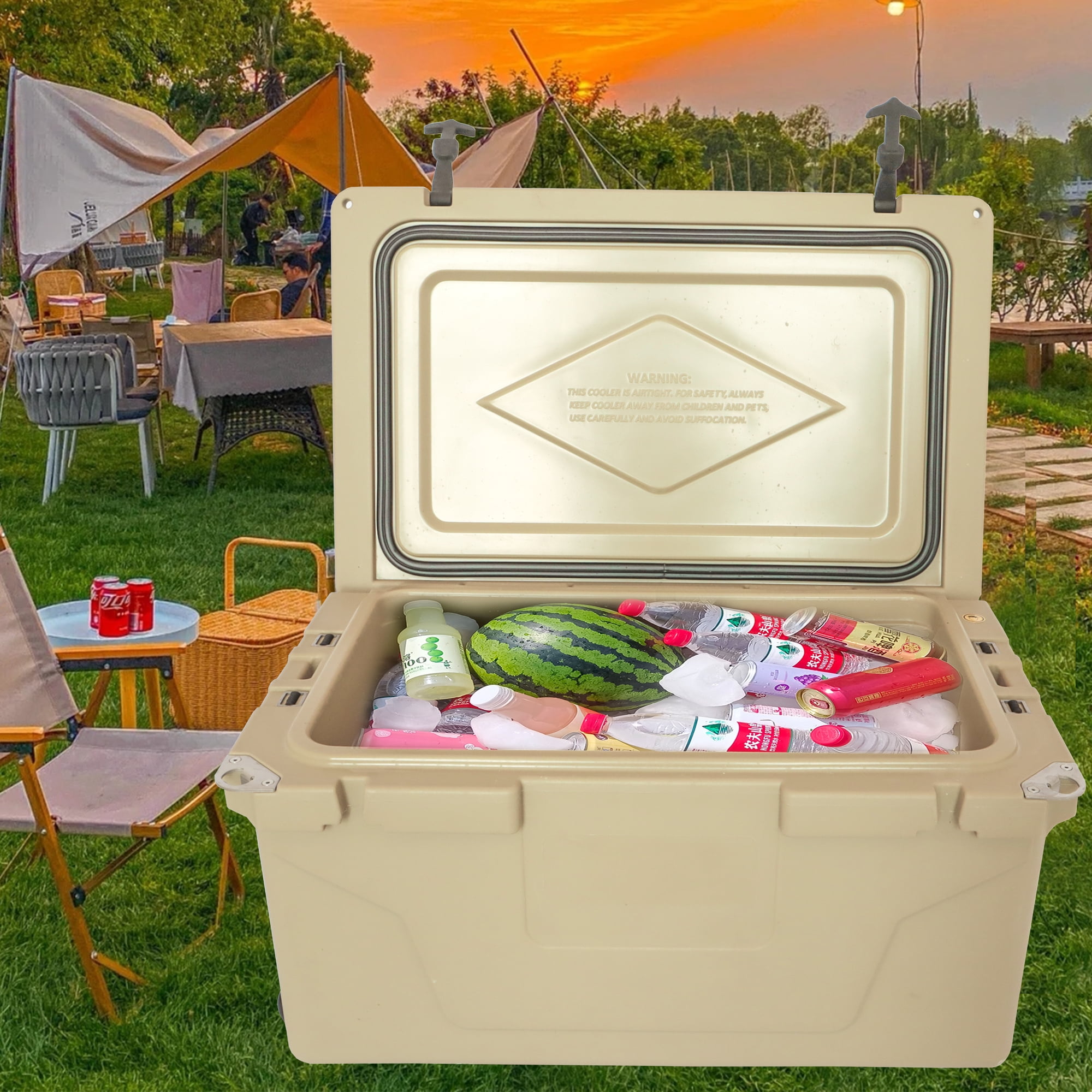 GDF Studio 65 QT Rotomolded Ice Cooler with Wheels, Heavy-Duty Camping & Fishing Ice Chest, Khaki