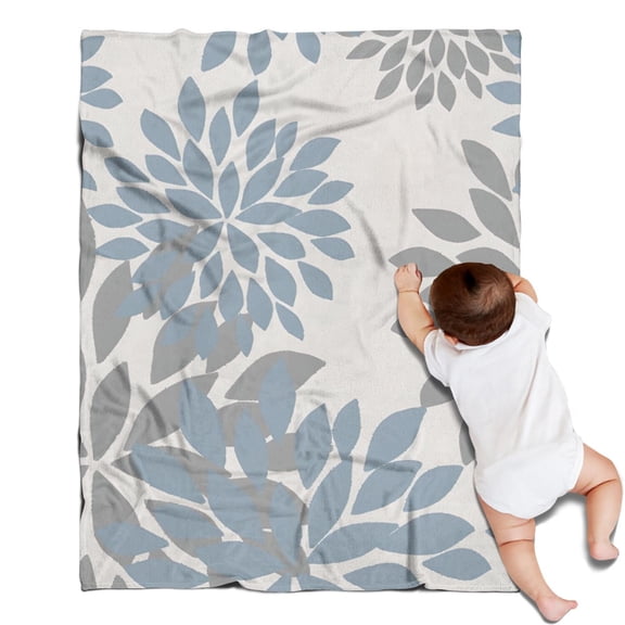 Blue and Gray Floral Pattern Blanket,Comfortable Soft Flannel Throw Blanket,All Season,Warm Lightweight Blankets for Sofa Bed Couch Living Room Chair,30"x40"