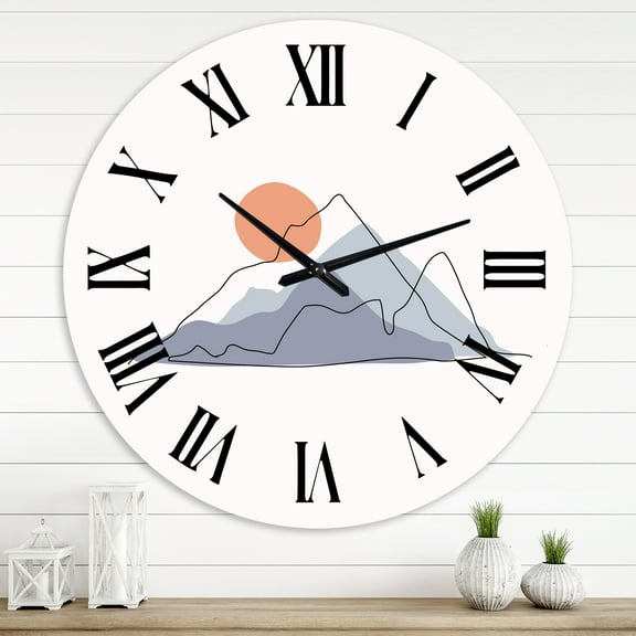 Designart 'Abstract Mountainscape With Red Moon' Modern Wall Clock